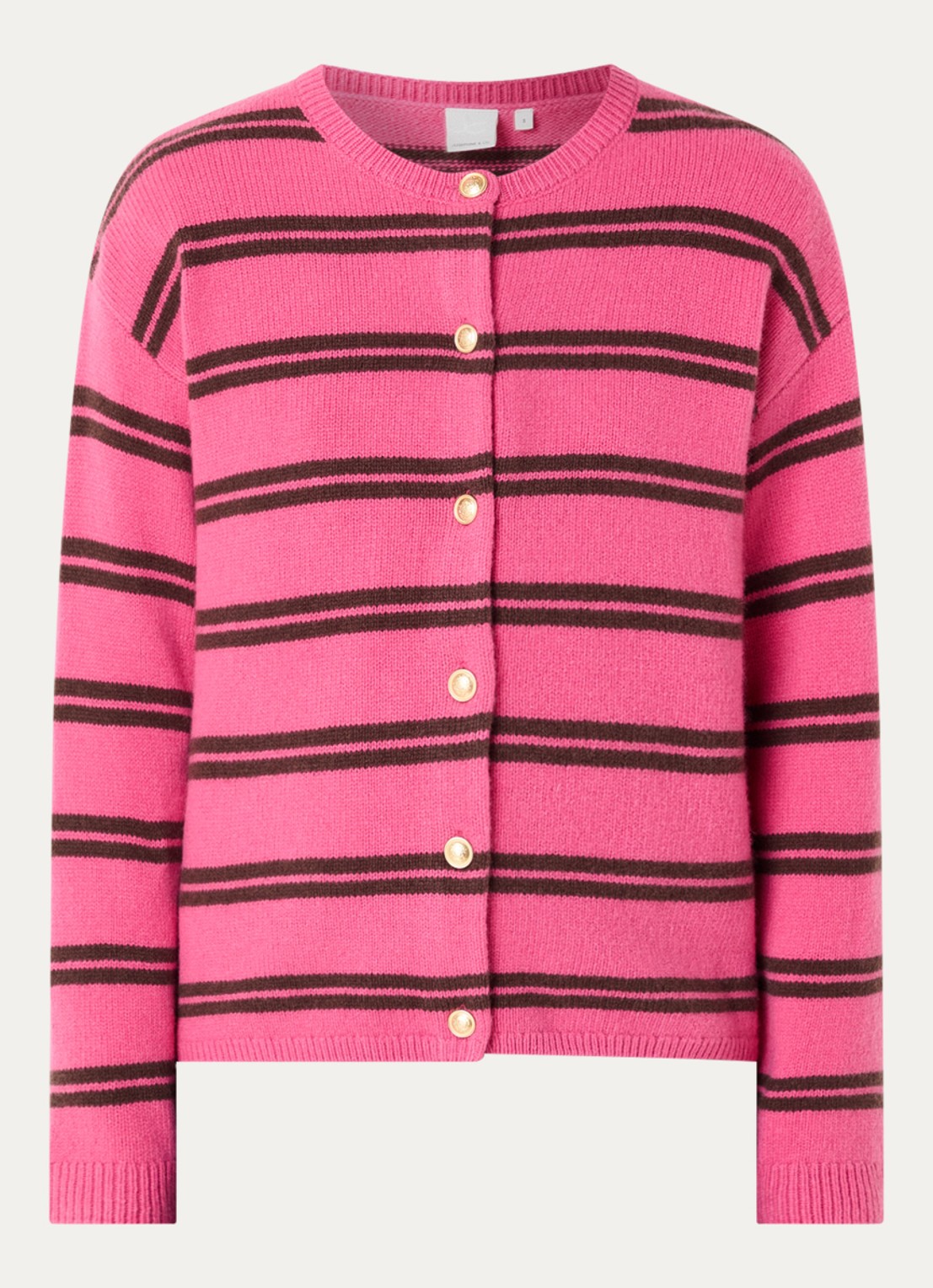 Josephine & Co Chiara grofgebreid vest in lamswolblend met streepprint - voorkant 3 fuchsia