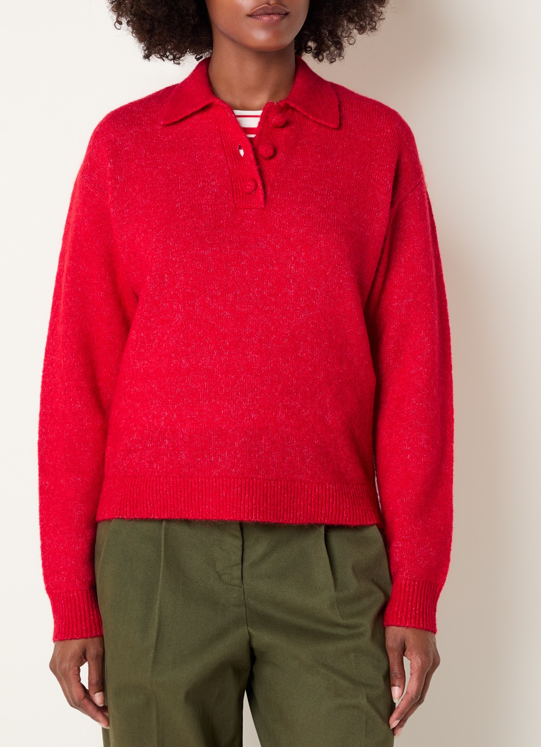 Josephine & Co Cielo fijngebreide trui in alpaca wolblend met polokraag - detail rood