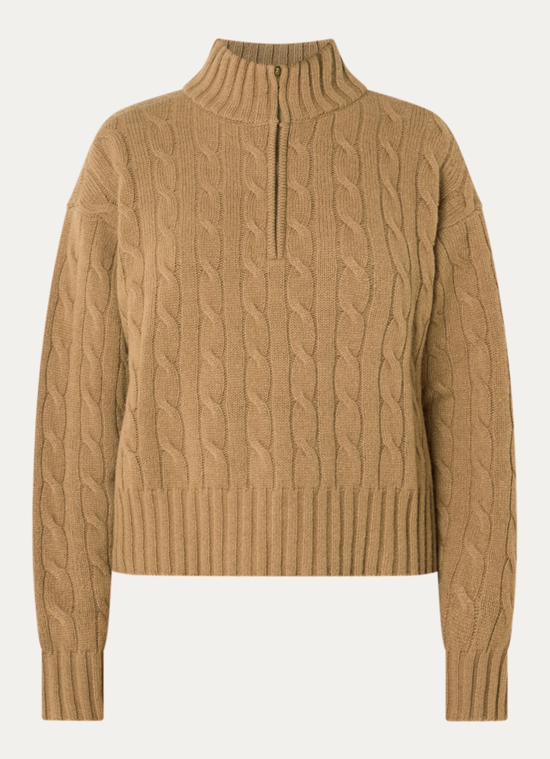 Josephine & Co Claude kabelgebreide trui met halve rits en col - voorkant 3 camel