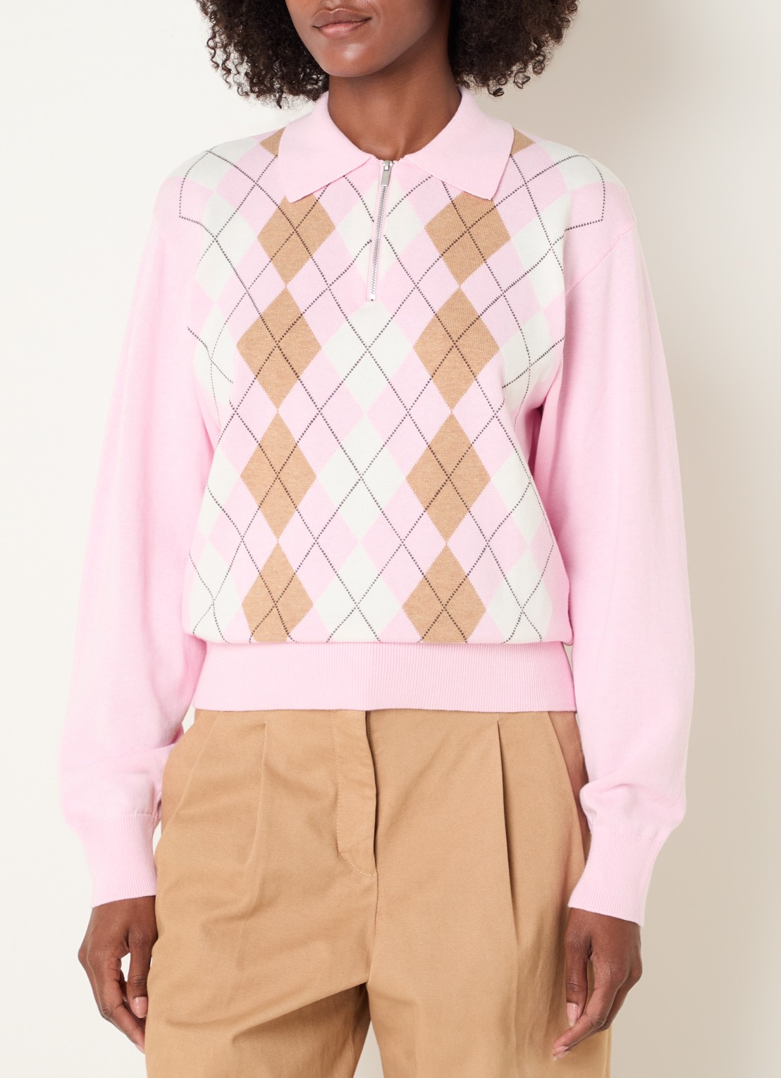 Josephine & Co Clem fijngebreide pullover met ruitdessin - detail lichtroze