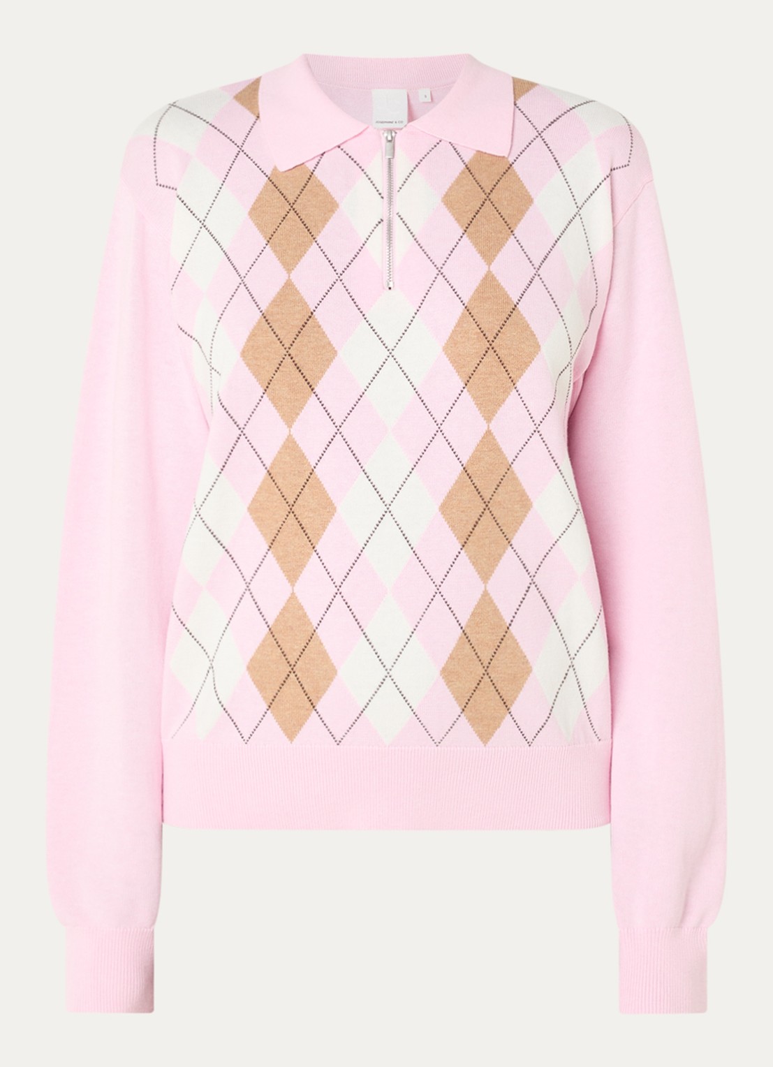 Josephine & Co Clem fijngebreide pullover met ruitdessin - voorkant 2 lichtroze