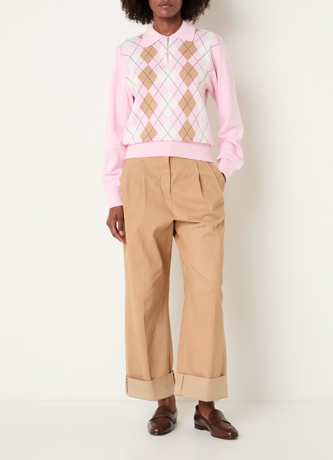 Josephine & Co Clem fijngebreide pullover met ruitdessin - voorkant 3 lichtroze