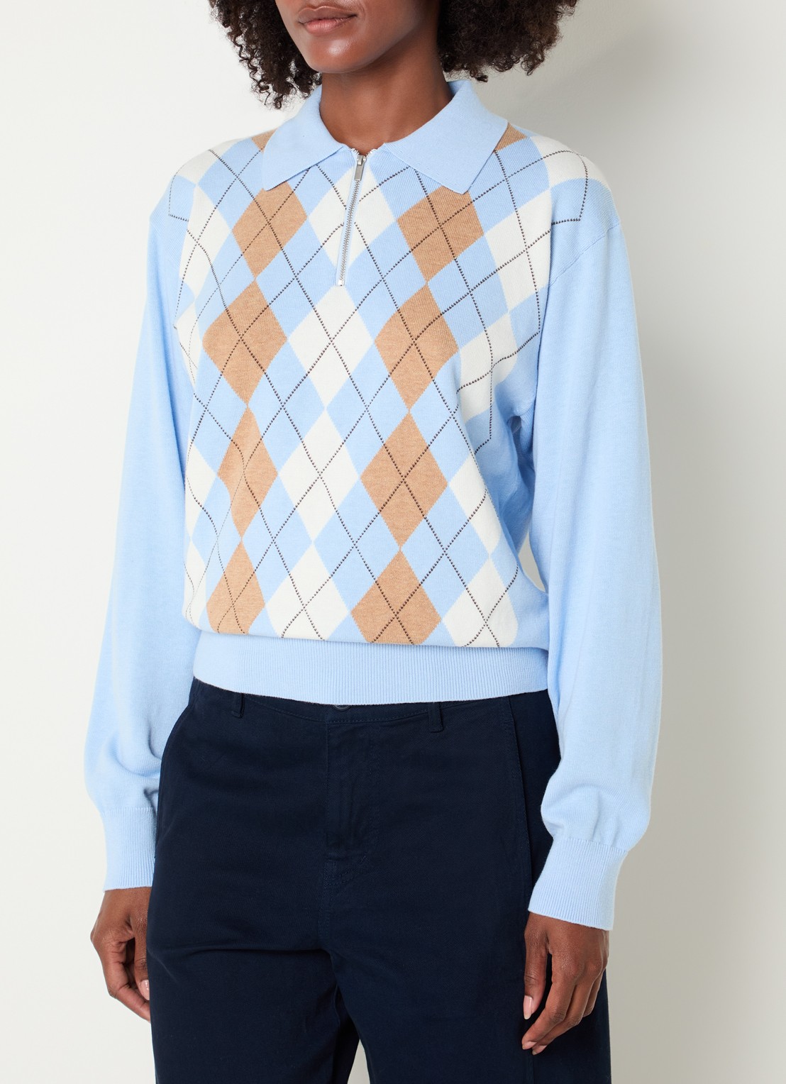 Josephine & Co Clem fijngebreide pullover met ruitdessin - detail lichtblauw