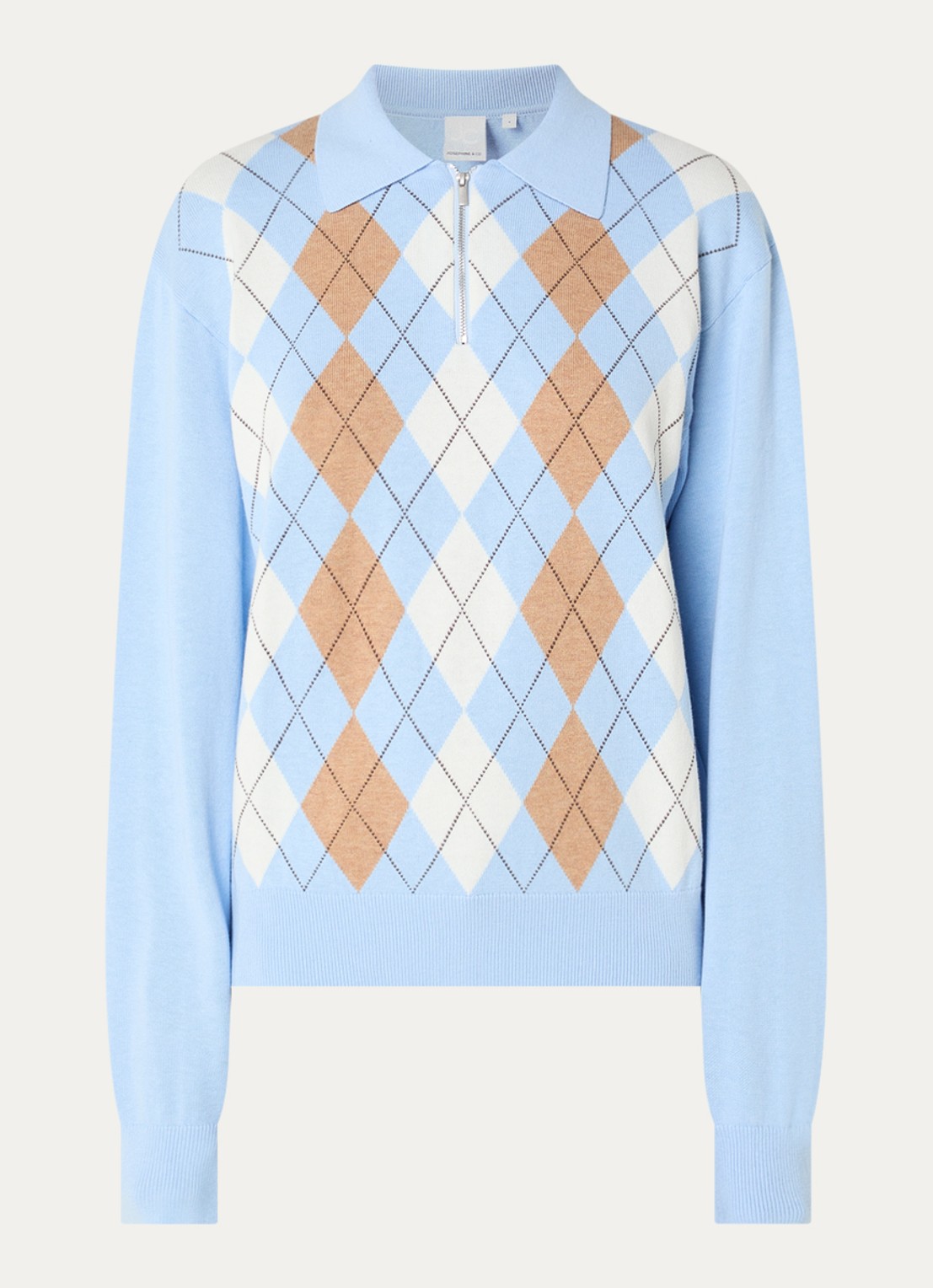 Josephine & Co Clem fijngebreide pullover met ruitdessin - voorkant 2 lichtblauw
