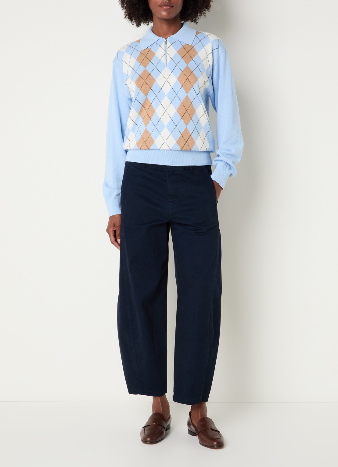 Josephine & Co Clem fijngebreide pullover met ruitdessin - voorkant 3 lichtblauw