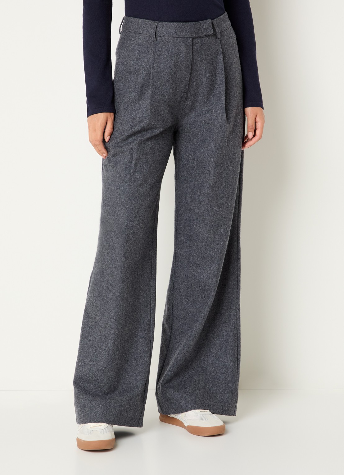 Josephine & Co Clio high waist loose fit pantalon met gemêleerd dessin - detail antraciet
