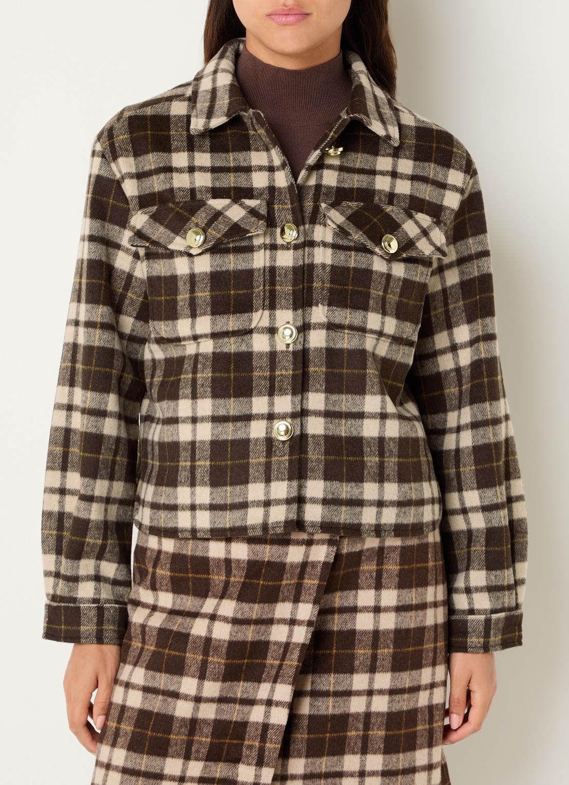 Josephine & Co Coco jack in wolblend met ruitdessin - detail bruin