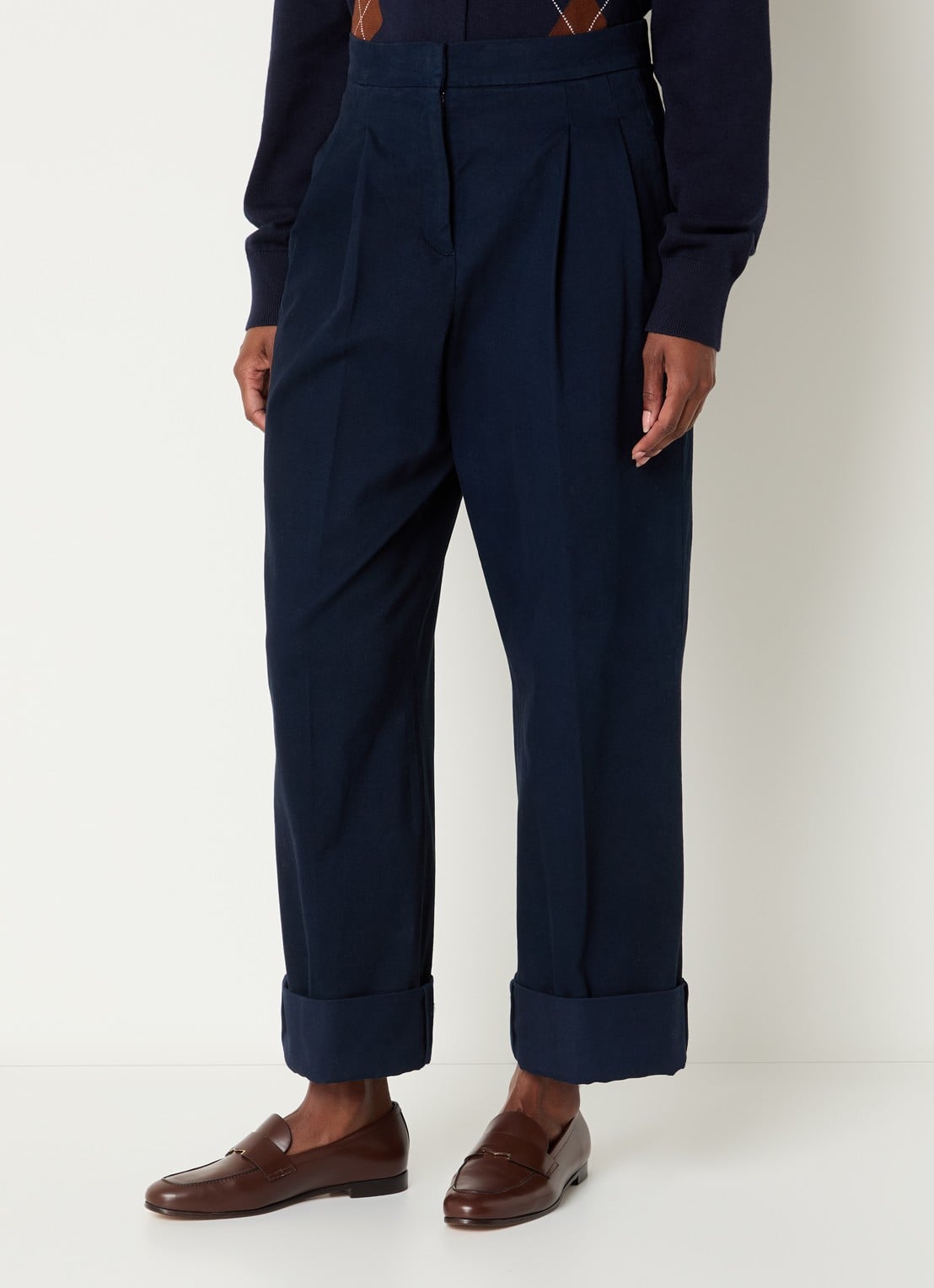 Josephine & Co Courtney high waist cropped loose fit chino met steekzakken - detail 3 donkerblauw