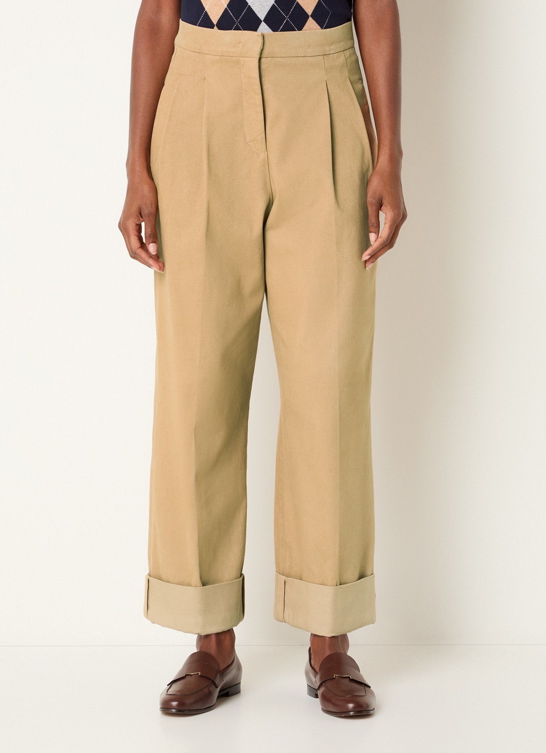 Josephine & Co Courtney high waist cropped loose fit chino met steekzakken - detail 4 camel