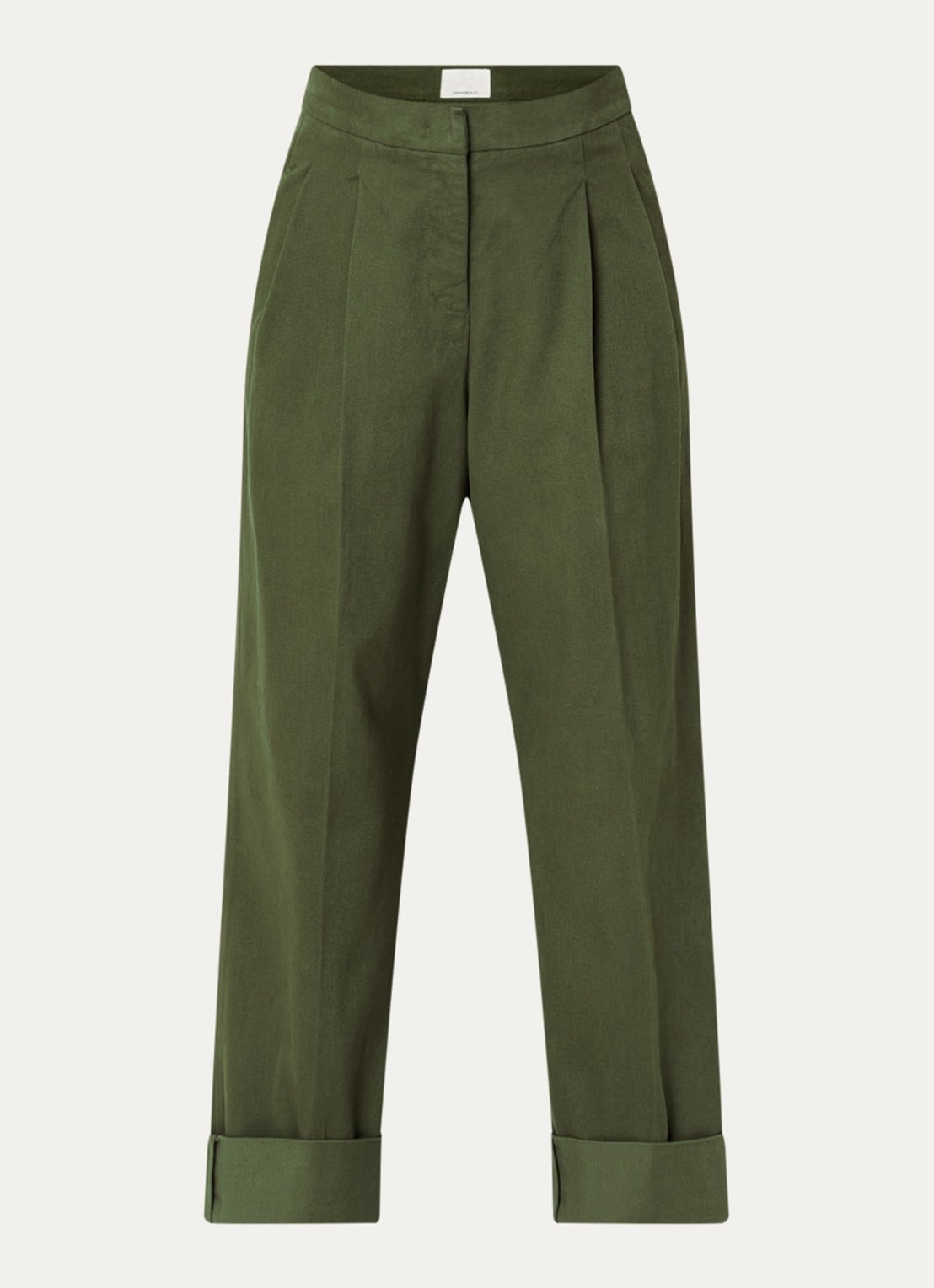 Josephine & Co Courtney high waist cropped loose fit chino met steekzakken - voorkant 3 mosgroen