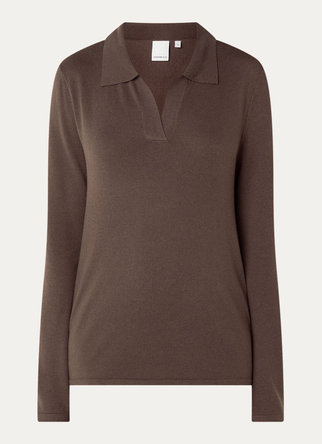 Josephine & Co Cyton fijngebreide pullover met polokraag - voorkant 2 donkerbruin