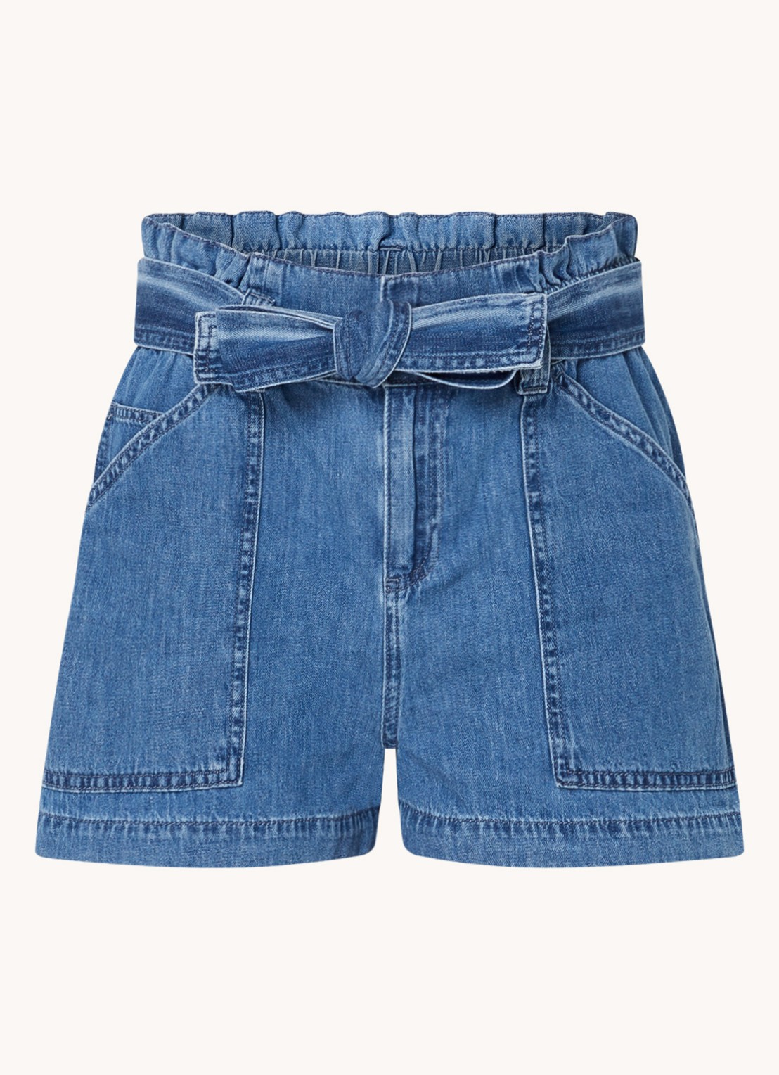 Josephine & Co Glenda high waist straight fit korte broek met strikceintuur  - voorkant 2 jeans
