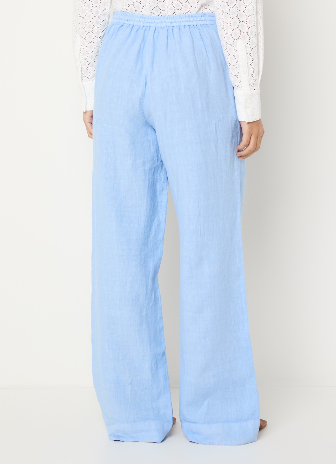 Josephine & Co High waist wide fit broek van linnen met steekzakken - achterkant lichtblauw