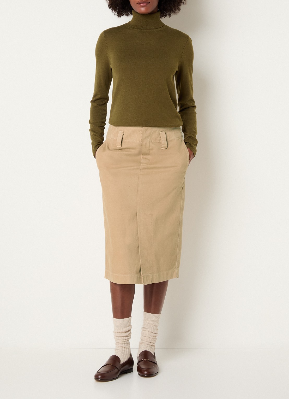Josephine & Co Midi rok met steekzakken - voorkant 4 camel