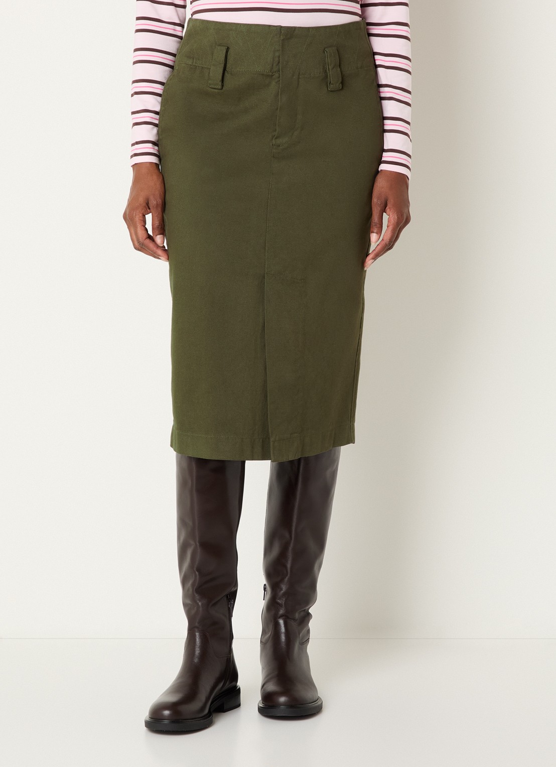 Josephine & Co Midi rok met steekzakken - detail 3 legergroen