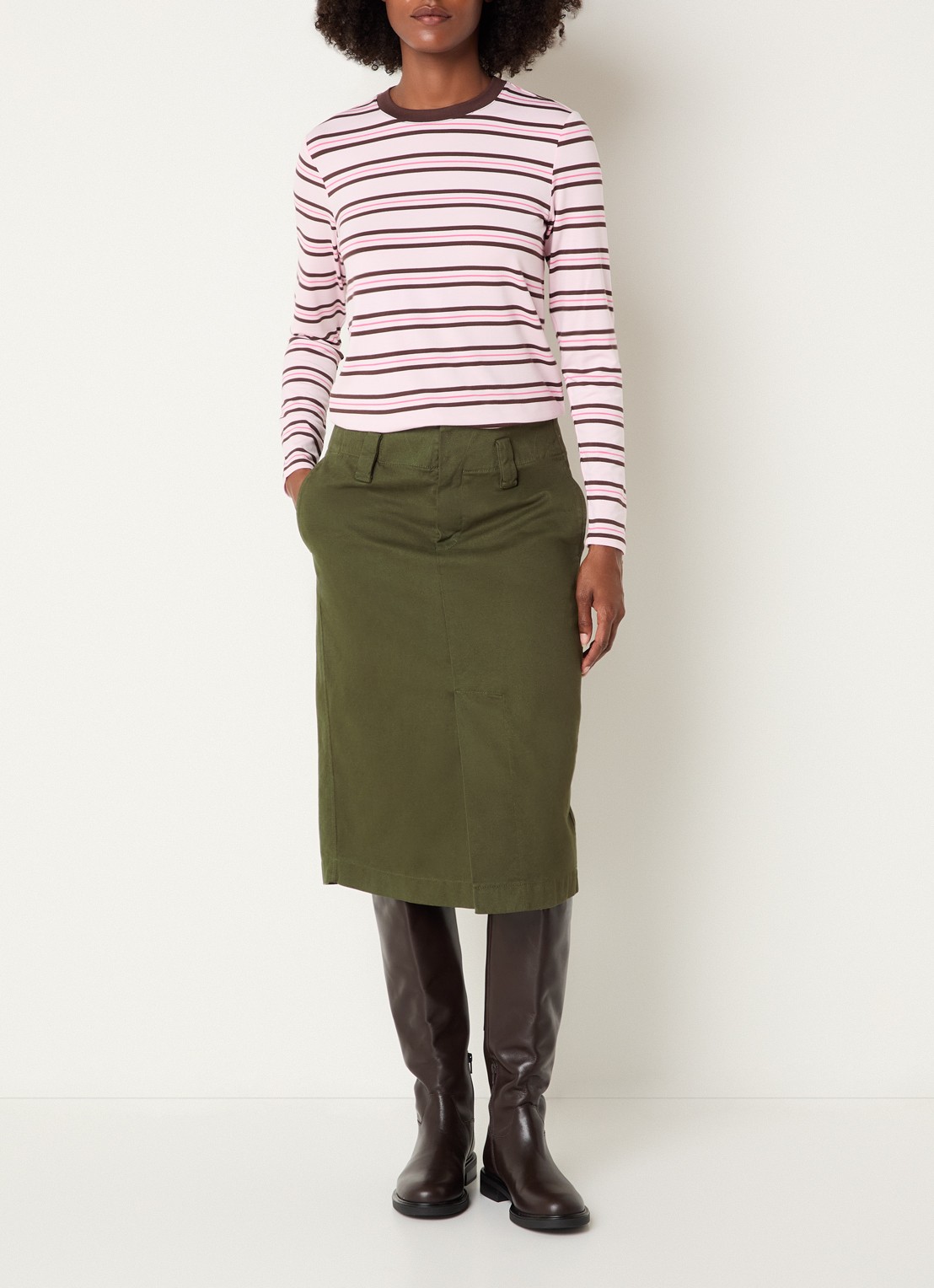 Josephine & Co Midi rok met steekzakken - voorkant 2 legergroen