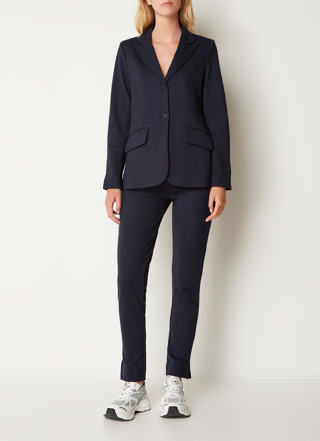 Josephine & Co Perry mid waist slim fit cropped pantalon van jersey  - voorkant 4 donkerblauw