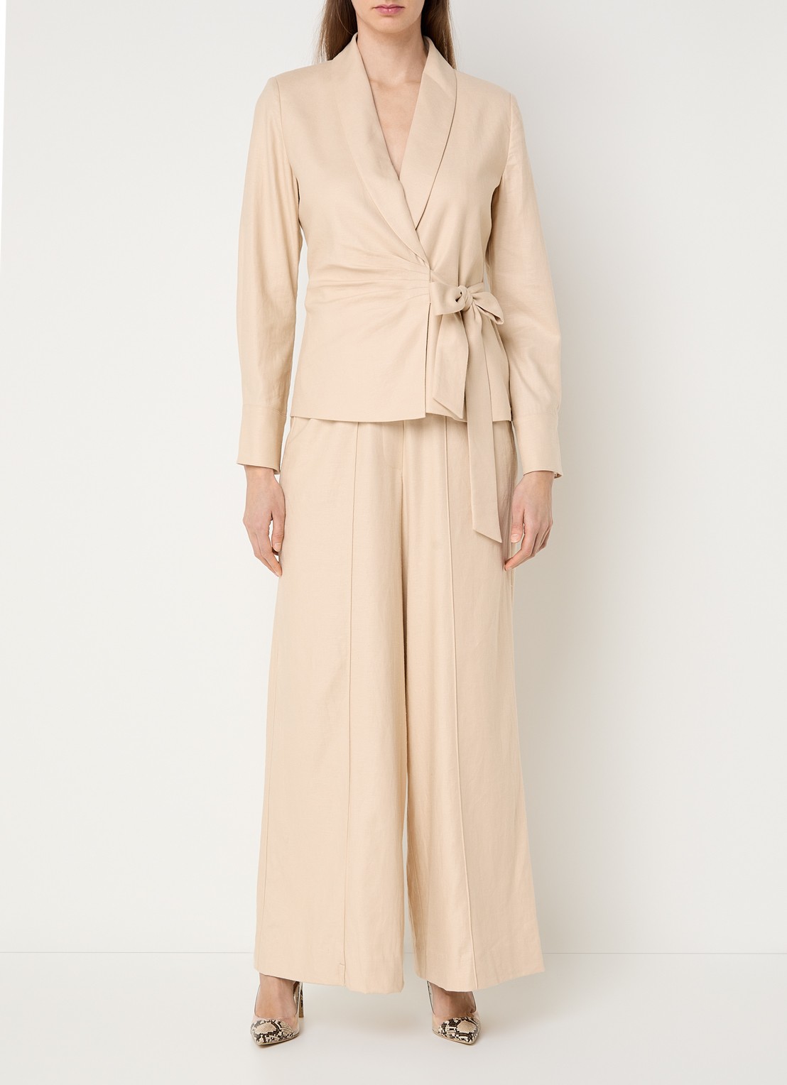 JOSH V Aries high waist loose fit pantalon met steekzakken - voorkant 2 creme