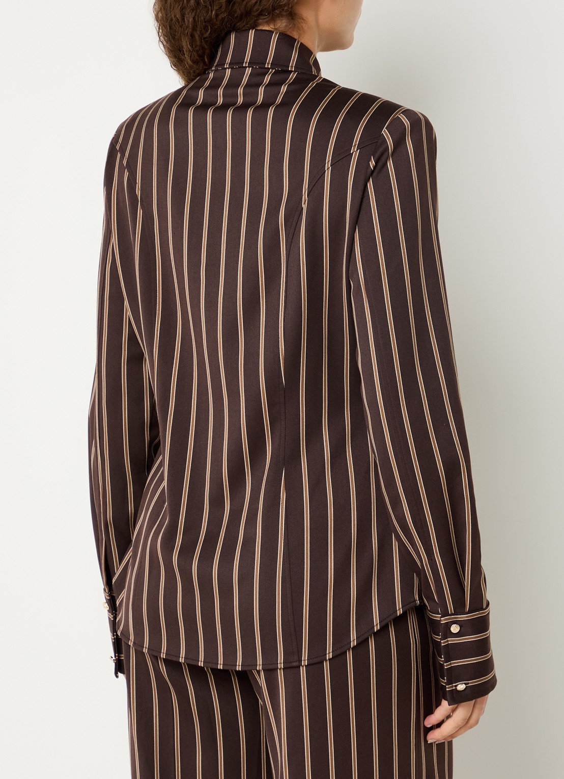 JOSH V Asa blouse met schoudervulling en streepprint - achterkant 2 donkerbruin