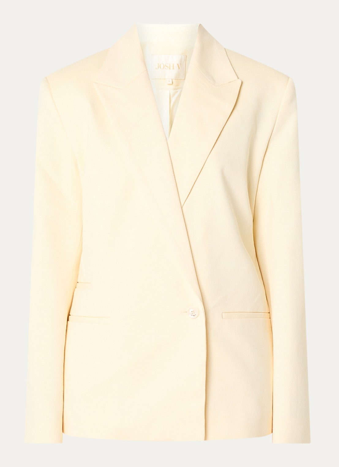 JOSH V Benson blazer met paspelzakken en ceintuur - voorkant 2 lichtgeel