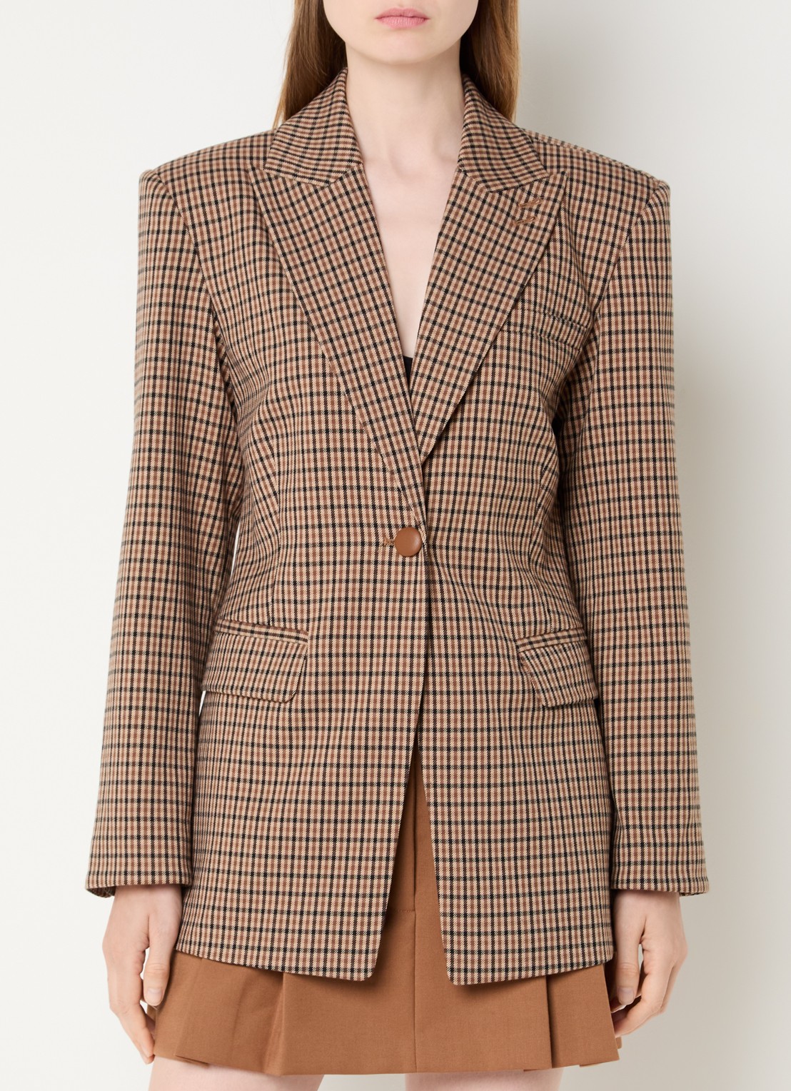 JOSH V Beryl blazer met ruitdessin en klepzakken - detail 4 lichtbruin