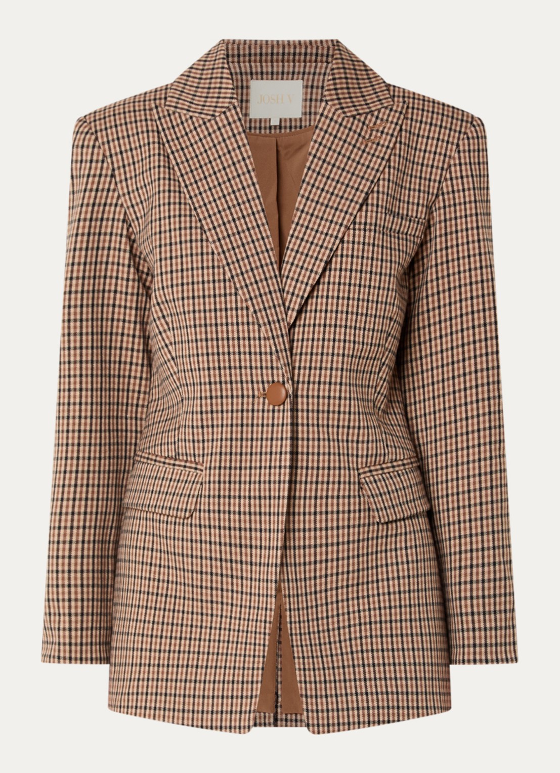 JOSH V Beryl blazer met ruitdessin en klepzakken - voorkant lichtbruin