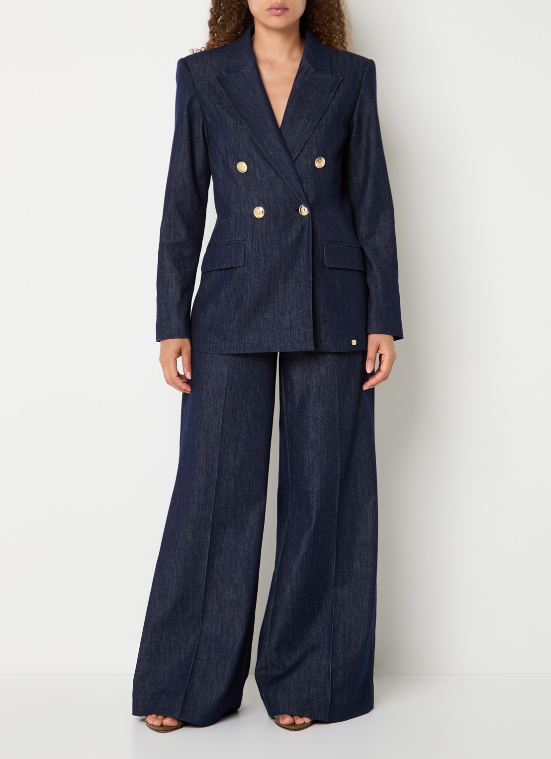 JOSH V Bluebell double-breasted blazer van chambray met klepzakken - voorkant 2 indigo