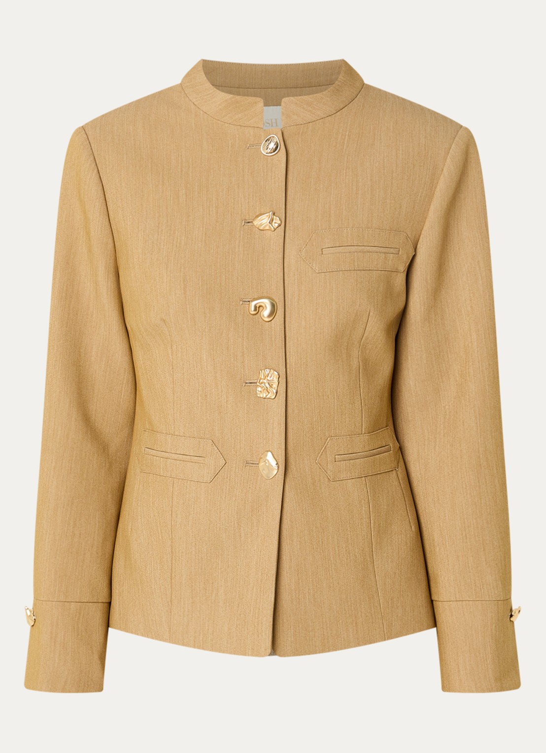 JOSH V Boston blazer met paspelzakken en gemêleerd dessin - voorkant 3 camel