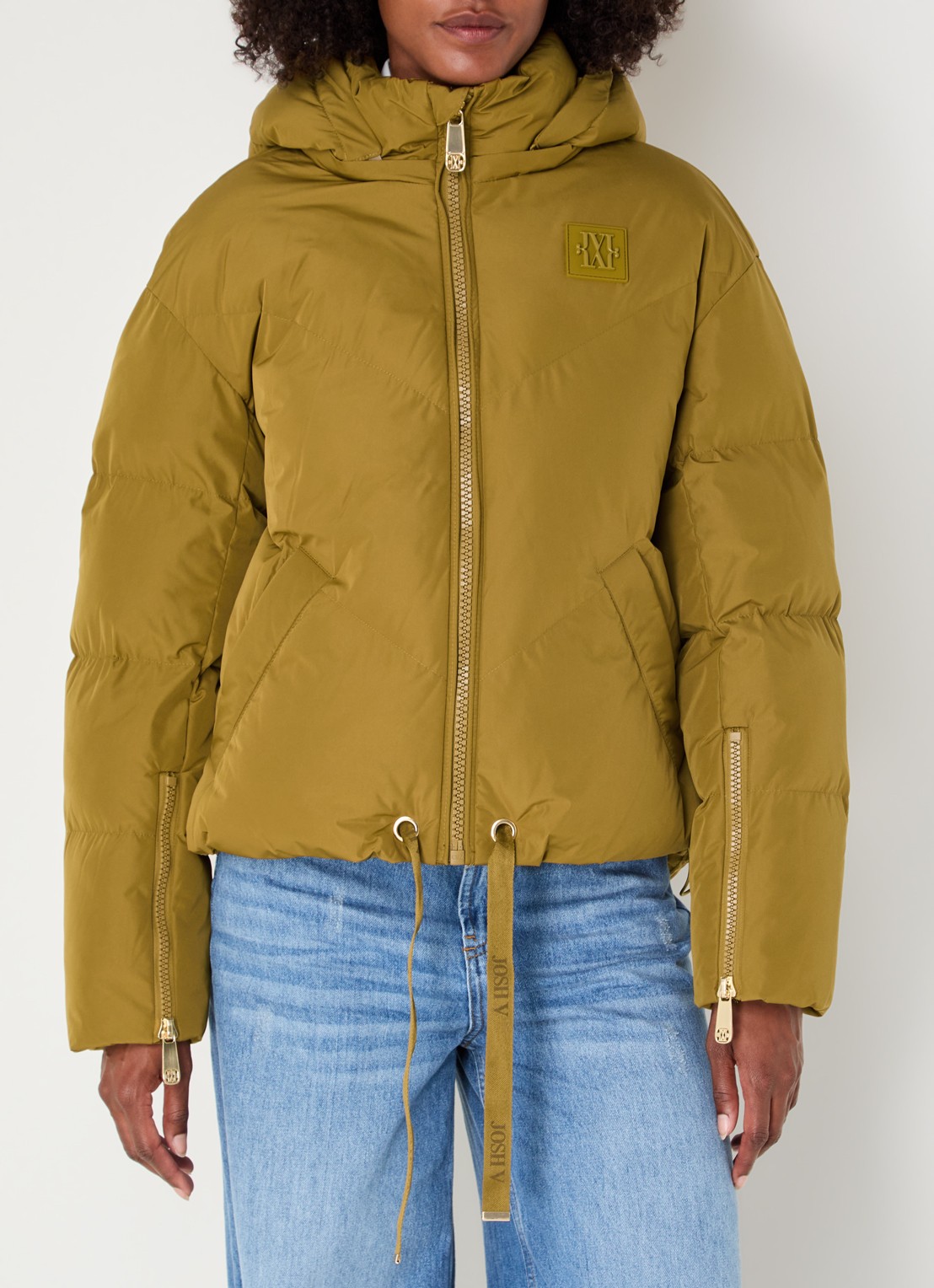 JOSH V Brenna pufferjack met capuchon - detail 4 mosgroen