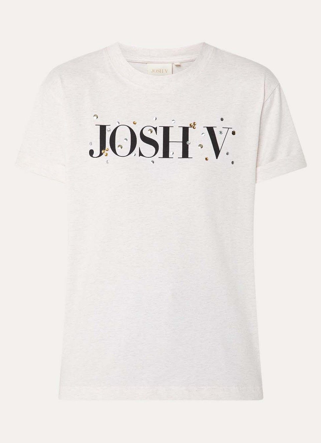 JOSH V Britta T-shirt met logoprint en strass - voorkant 2 creme