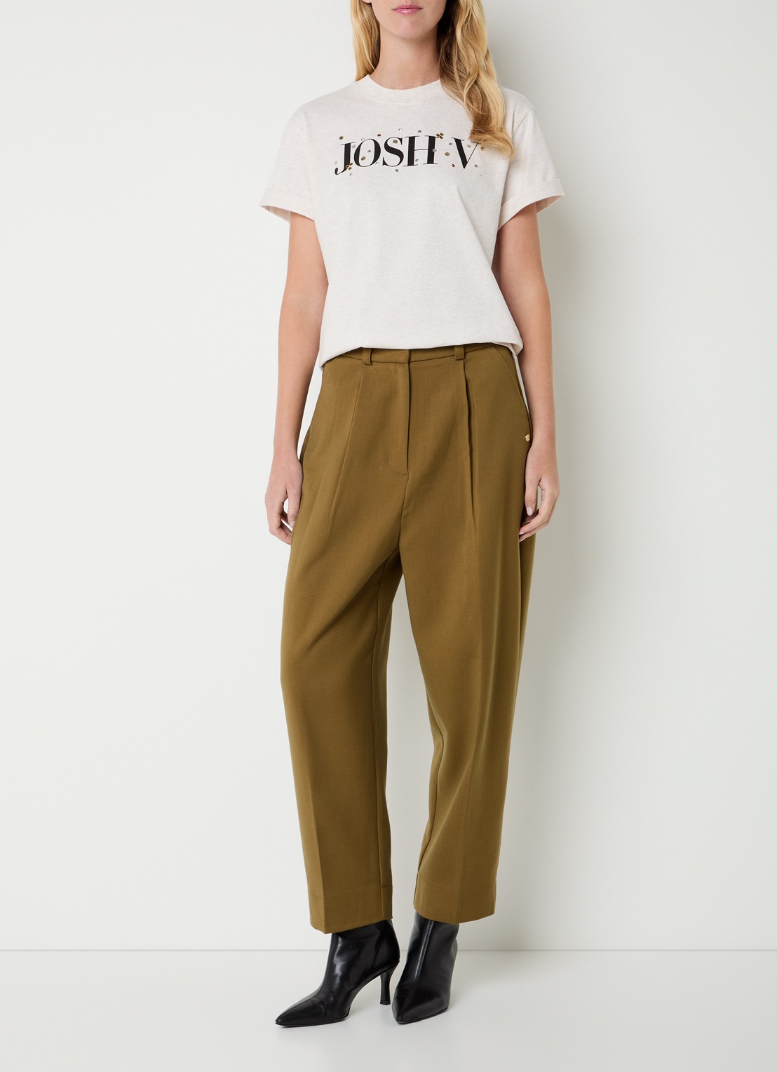 JOSH V Britta T-shirt met logoprint en strass - voorkant 3 creme