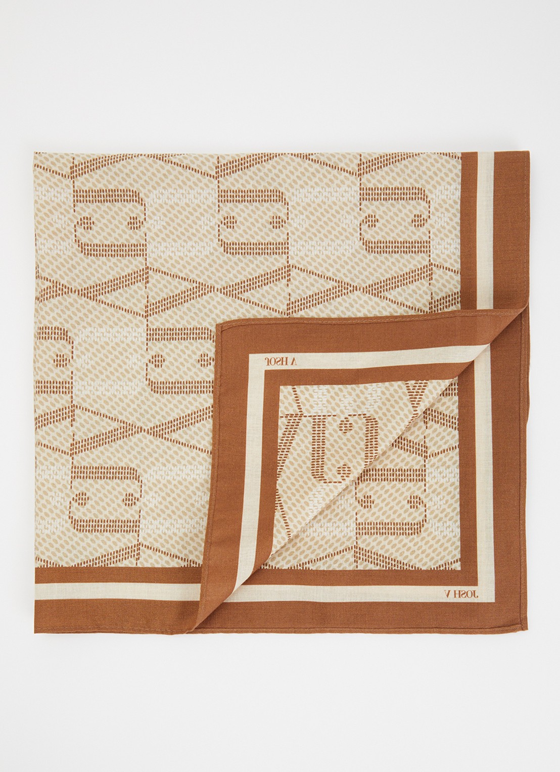 JOSH V Bryce sjaal met logoprint 60 x 60 cm - voorkant 3 beige