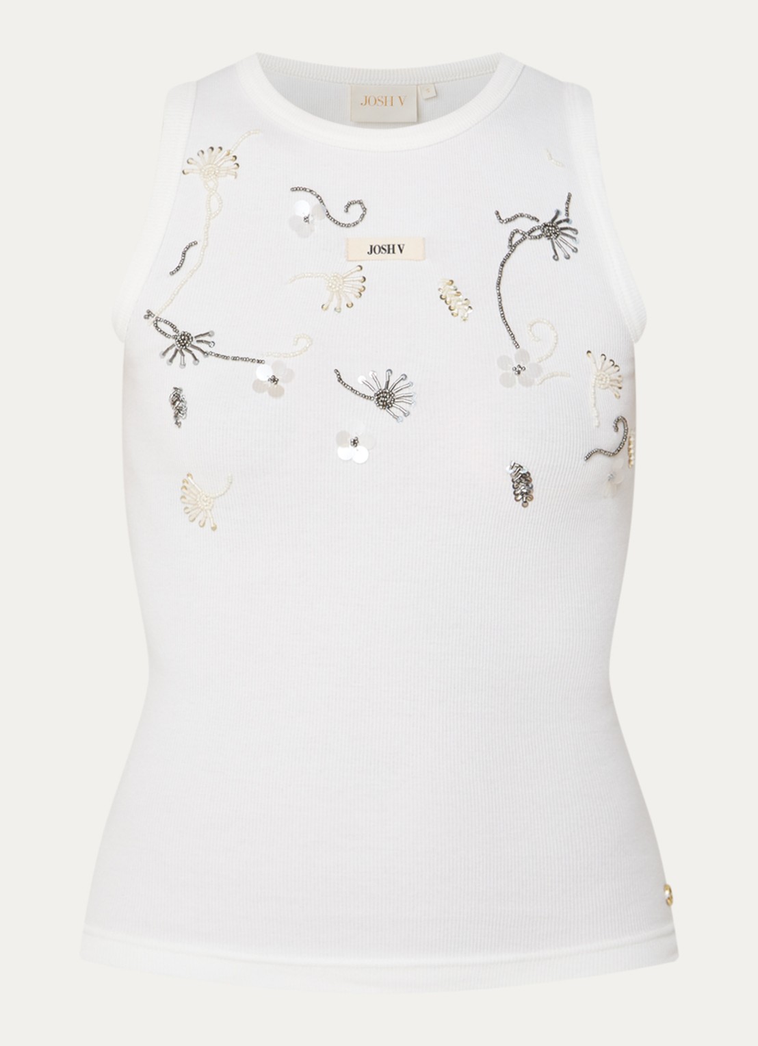 JOSH V Calix tanktop met pailletten en kralendecoratie - voorkant 2 gebroken wit