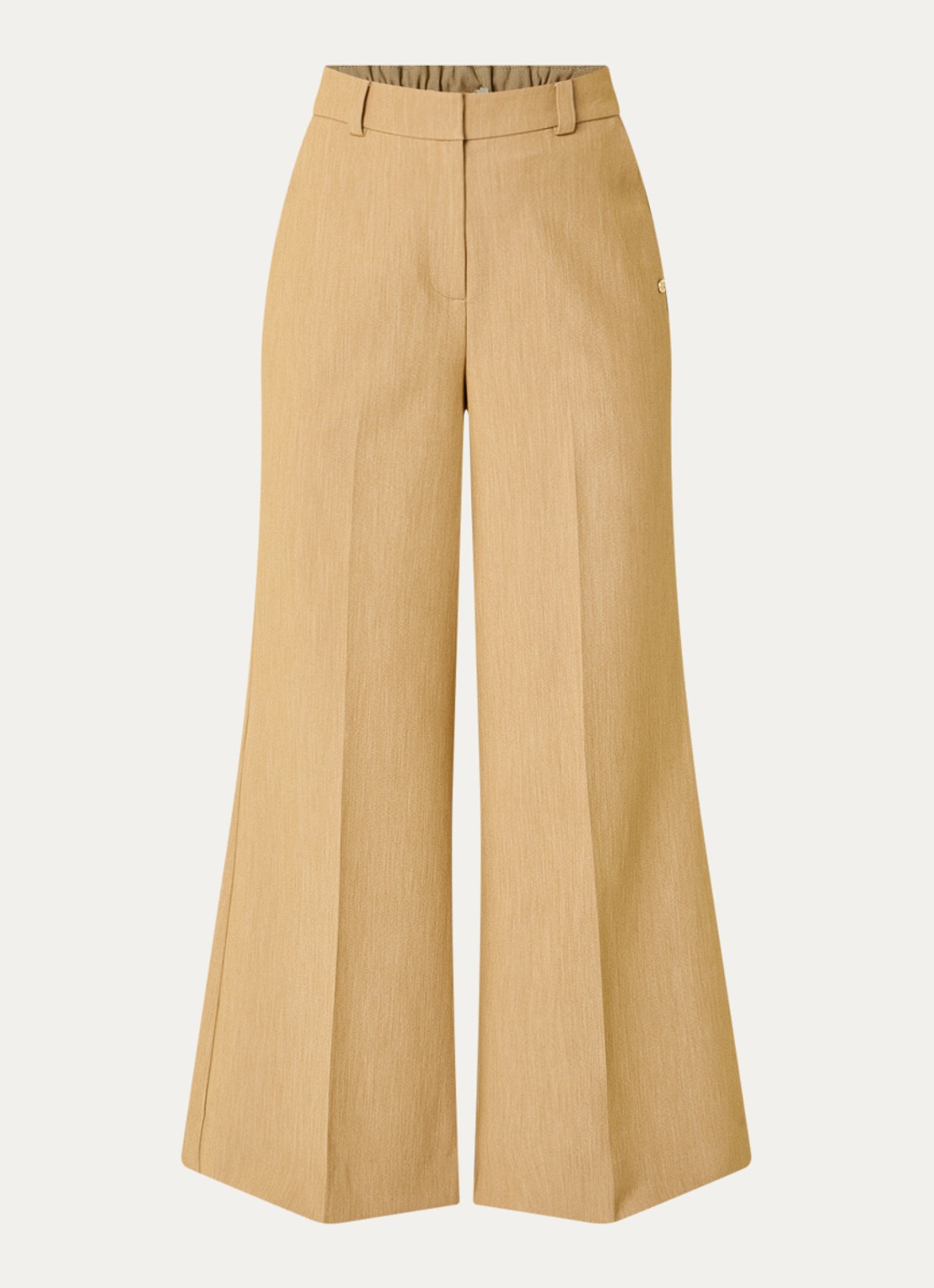JOSH V Callie high waist wide fit pantalon met gemêleerd dessin - voorkant 2 camel