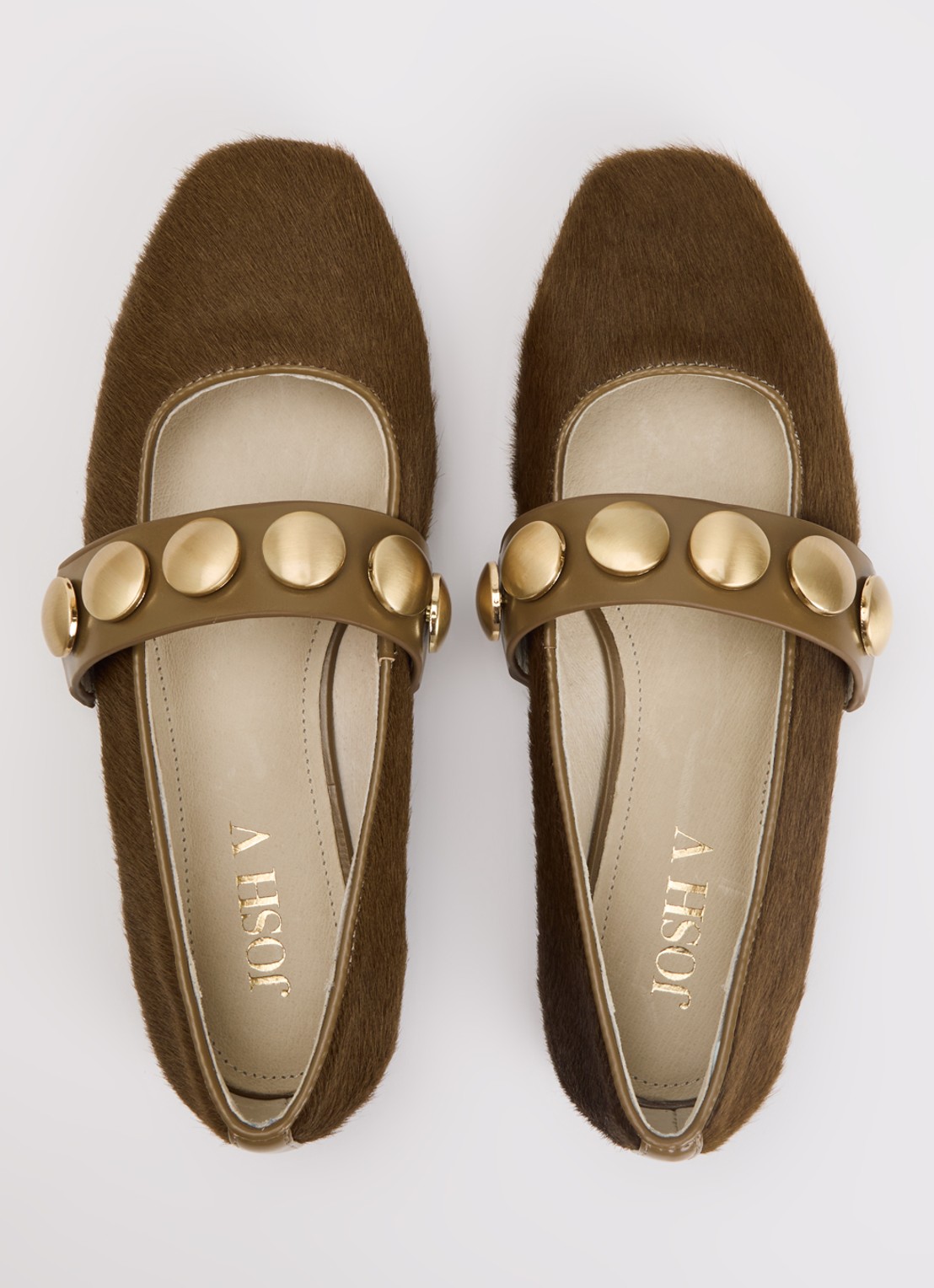 JOSH V Carlise ballerina van leer  - detail 2 donkerkhaki