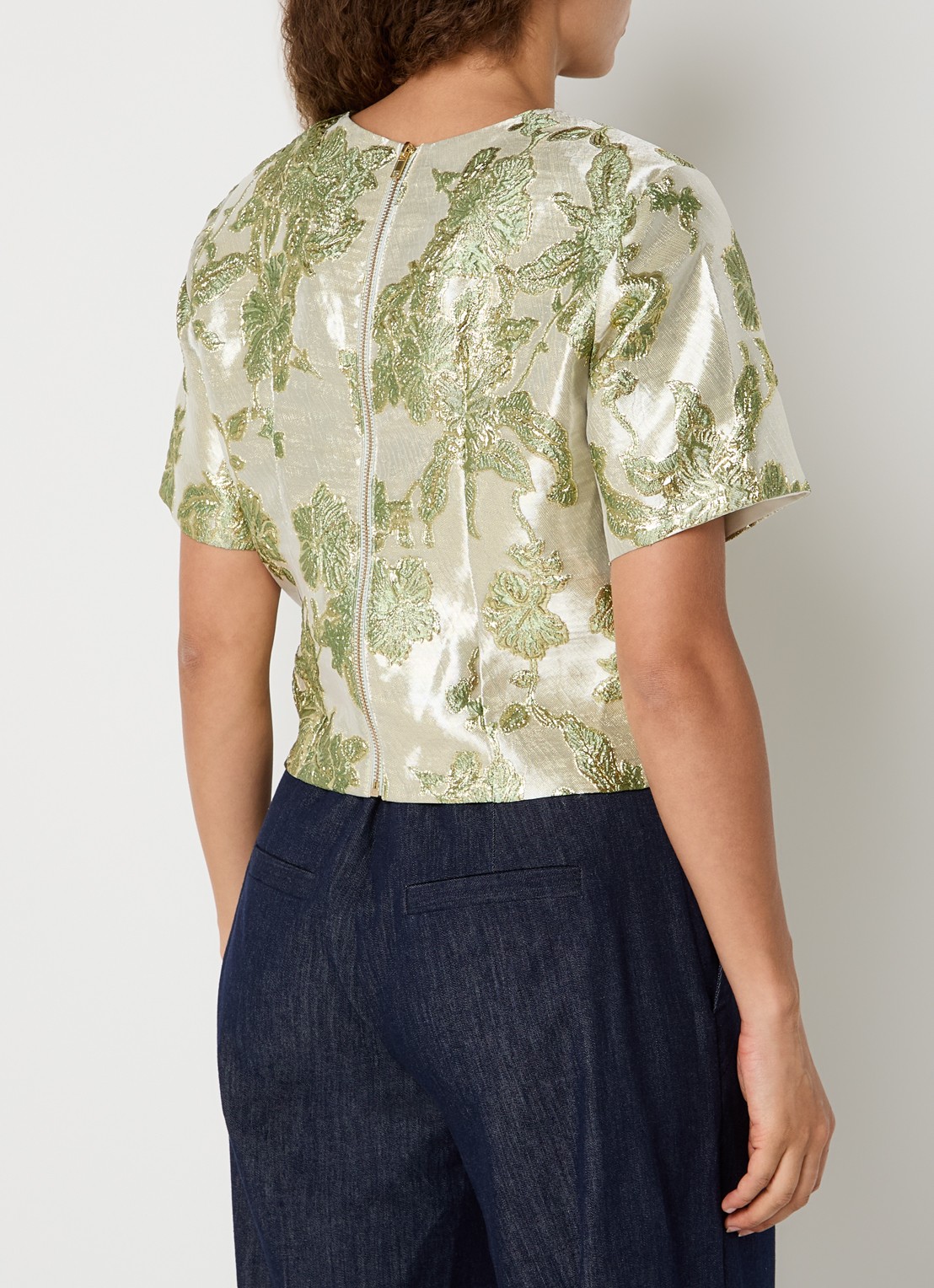 JOSH V Charisma top met schoudervulling en metallic finish - achterkant 3 beige