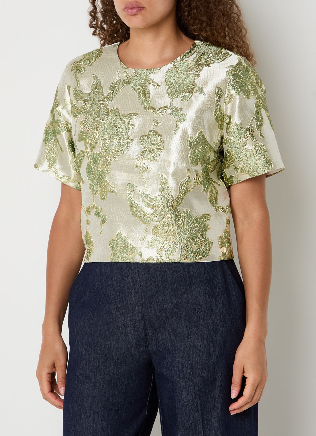 JOSH V Charisma top met schoudervulling en metallic finish - detail 4 beige