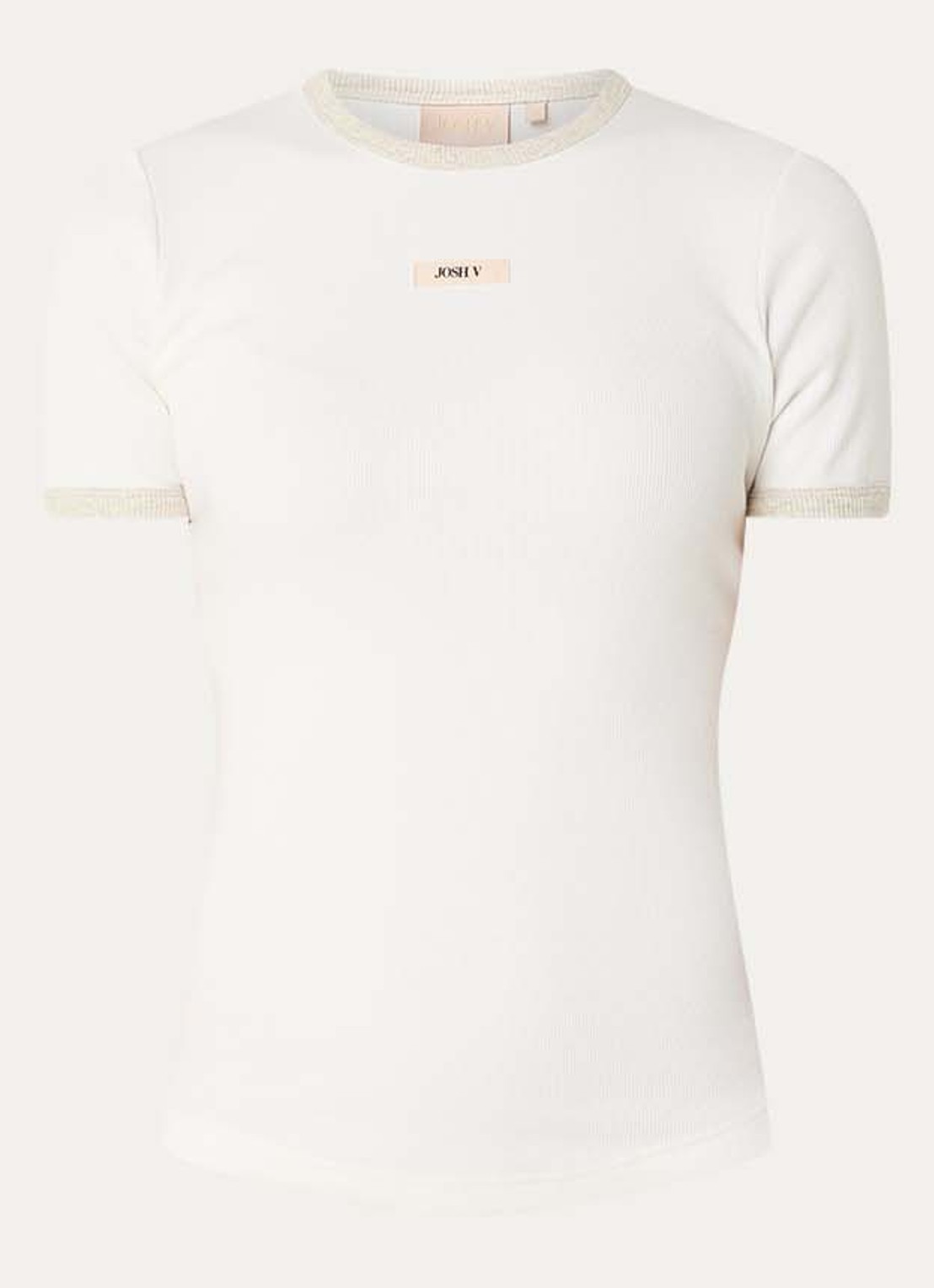 JOSH V Cody ribgebreid T-shirt met logo - voorkant 2 gebroken wit