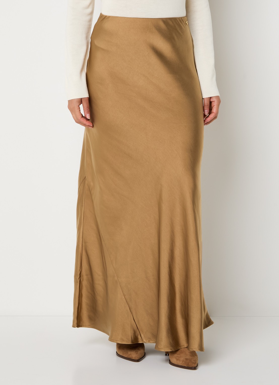 JOSH V Cosette maxi rok van satijn - detail 2 cognac