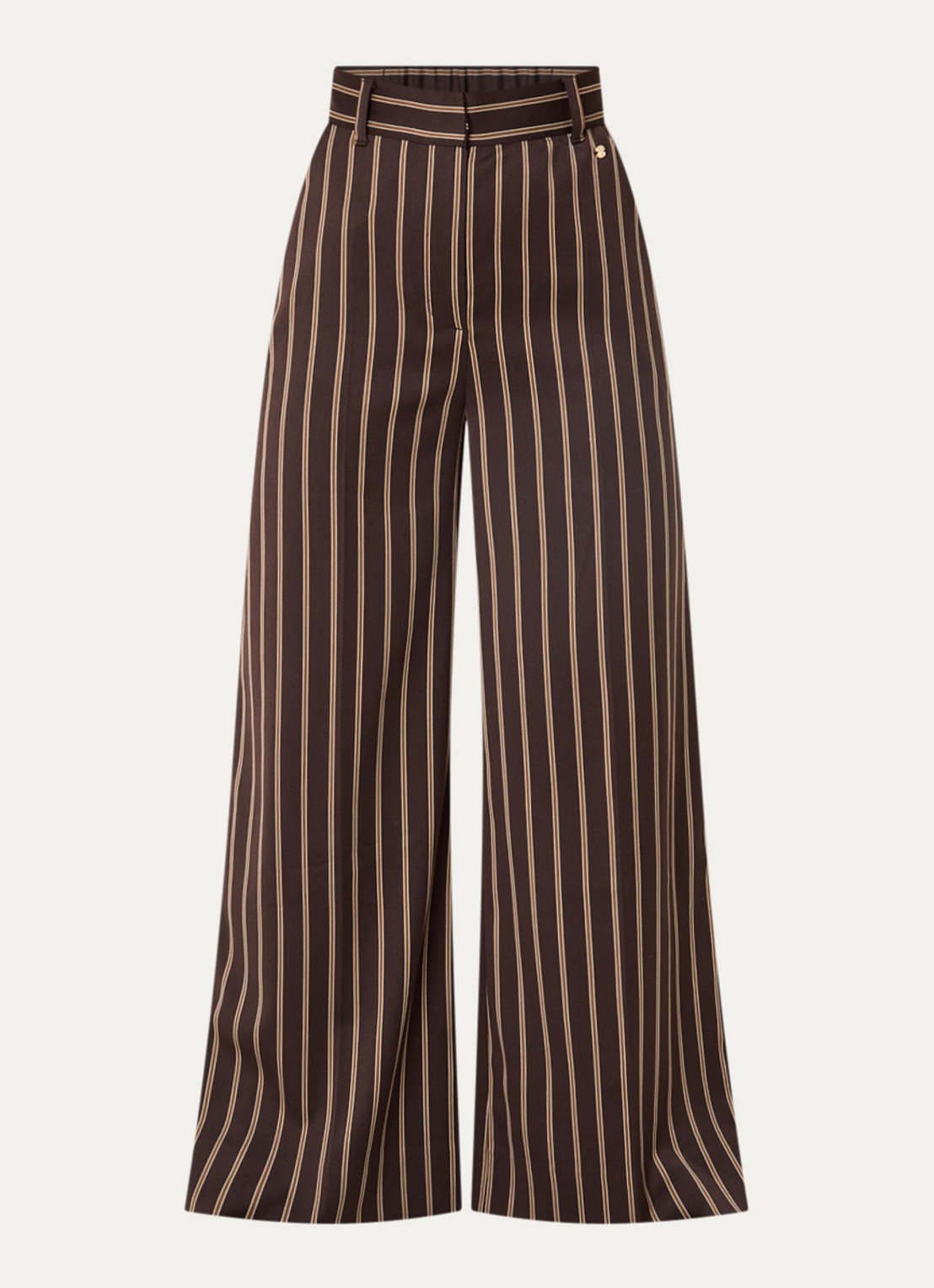JOSH V Davey high waist wide fit pantalon met streepprint - voorkant donkerbruin