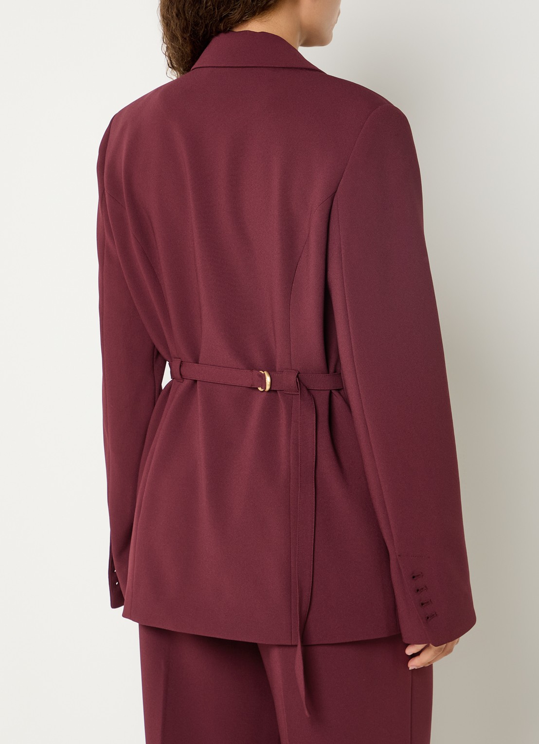 JOSH V Dee double-breasted blazer met ceintuur en paspelzakken - achterkant bordeauxrood