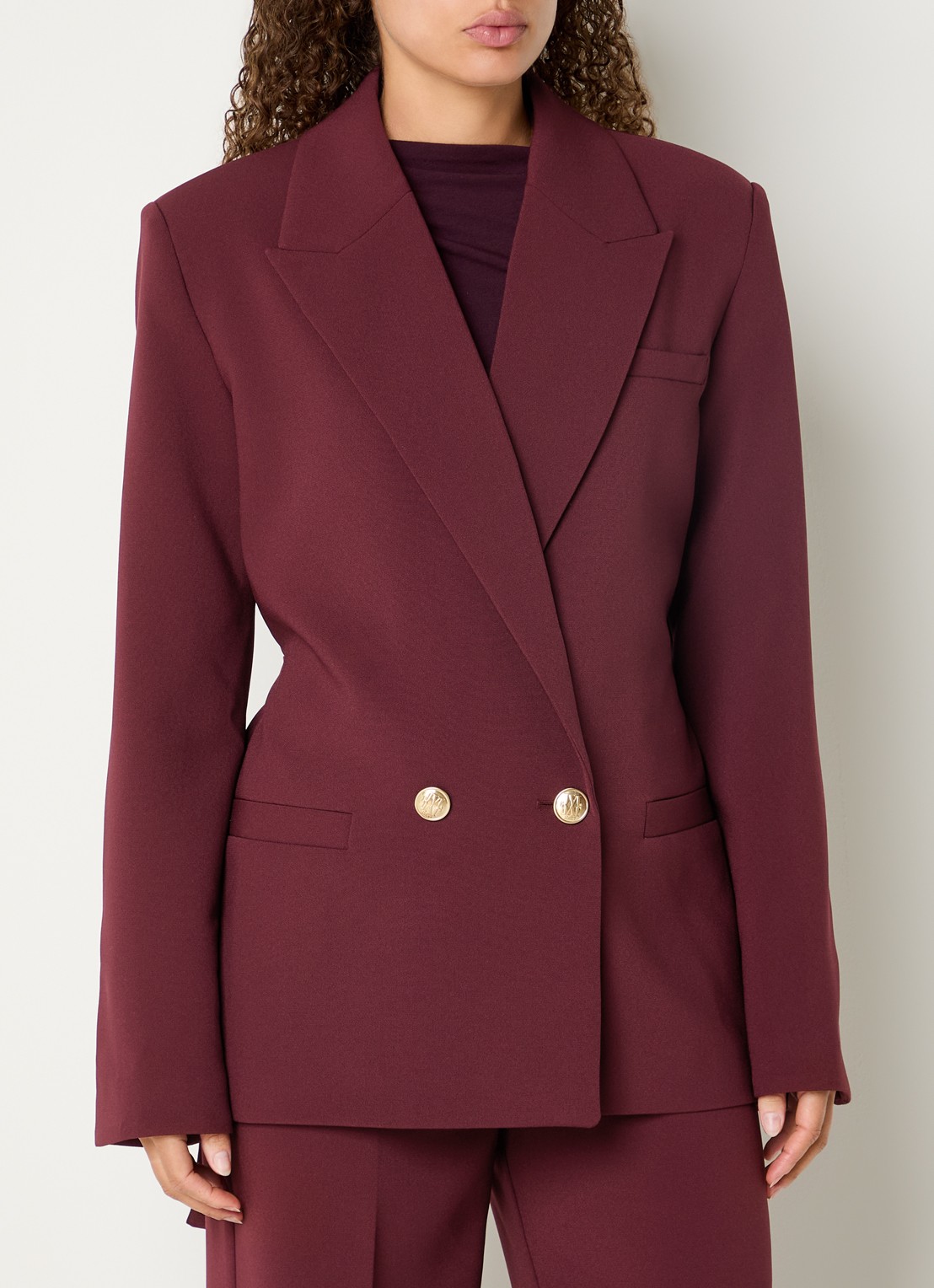 JOSH V Dee double-breasted blazer met ceintuur en paspelzakken - detail 4 bordeauxrood