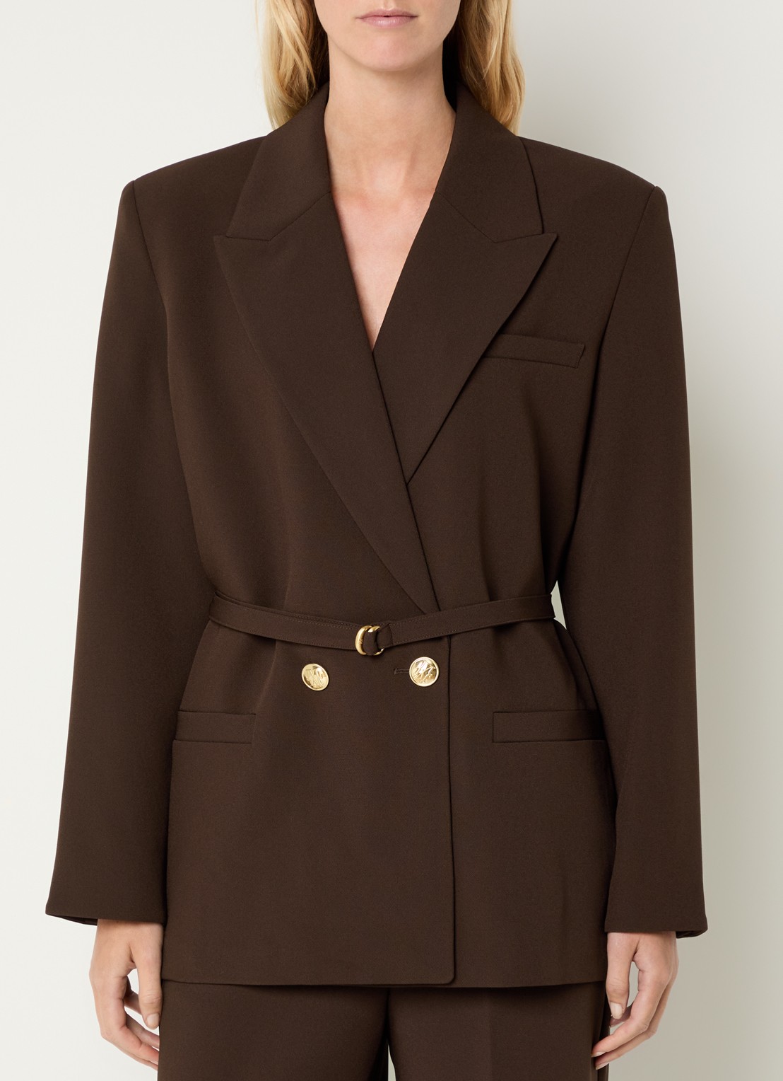 JOSH V Dee double-breasted blazer met steekzakken - detail 4 donkerbruin