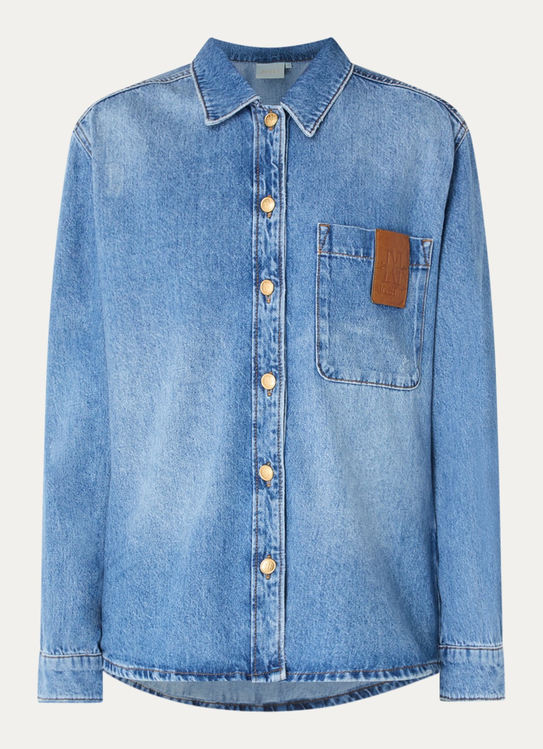 JOSH V Dessie overzised blouse van denim  - voorkant 3 indigo