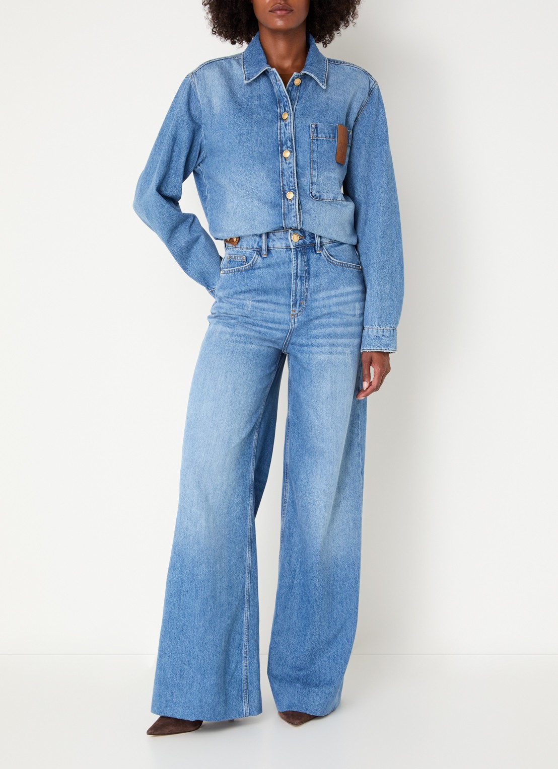 JOSH V Dessie overzised blouse van denim  - voorkant 4 indigo