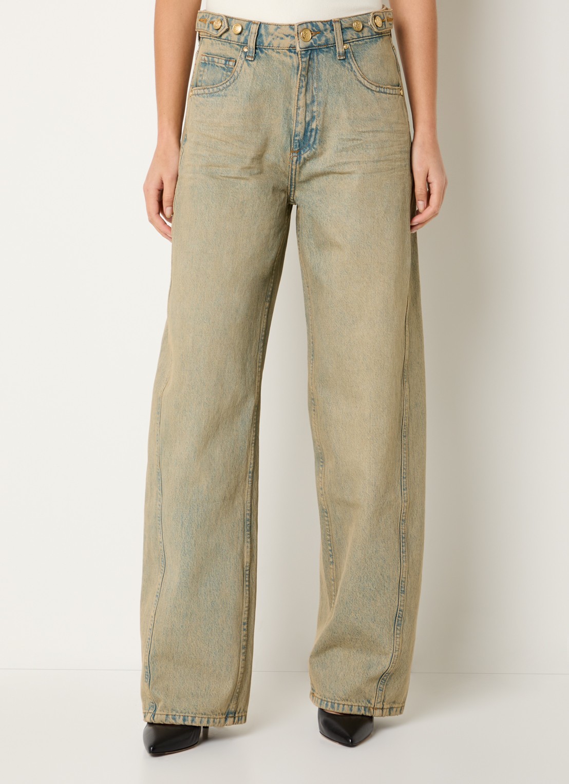 JOSH V Dewi mid waist wide leg jeans met gekleurde wassing - detail lindegroen