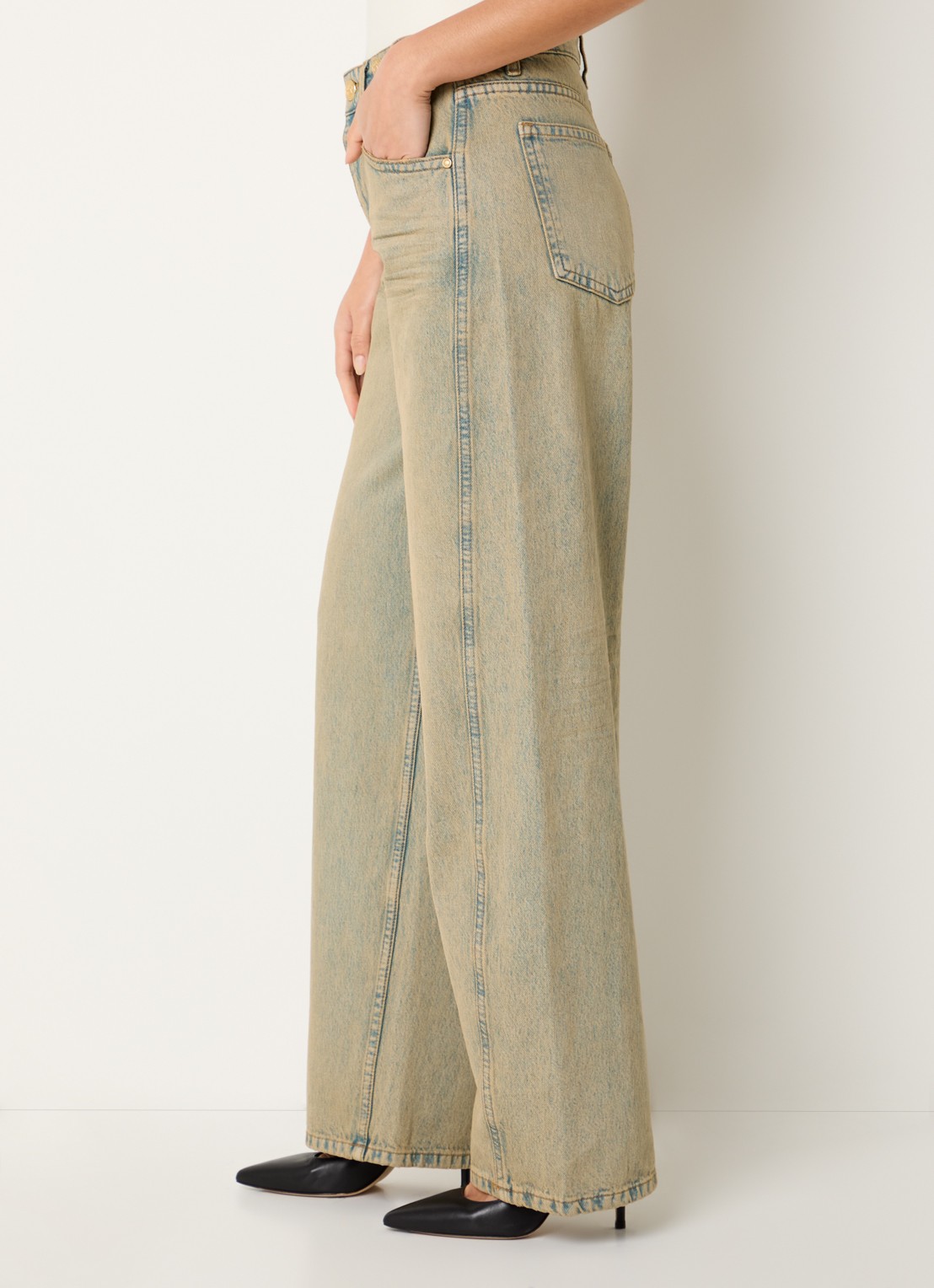 JOSH V Dewi mid waist wide leg jeans met gekleurde wassing - detail 2 lindegroen
