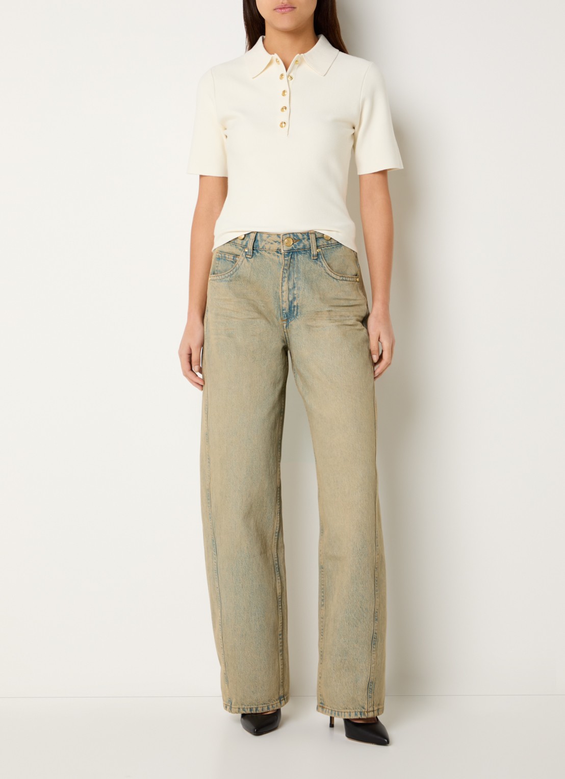 JOSH V Dewi mid waist wide leg jeans met gekleurde wassing - voorkant 4 lindegroen