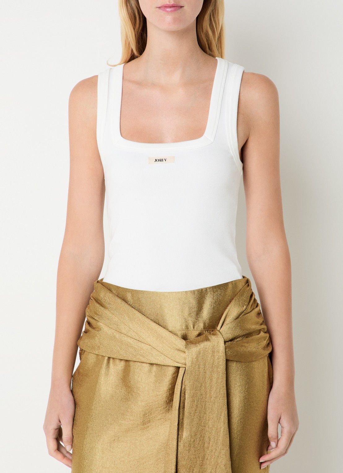JOSH V Dieda ribgebreide tanktop met logo - detail 4 gebroken wit