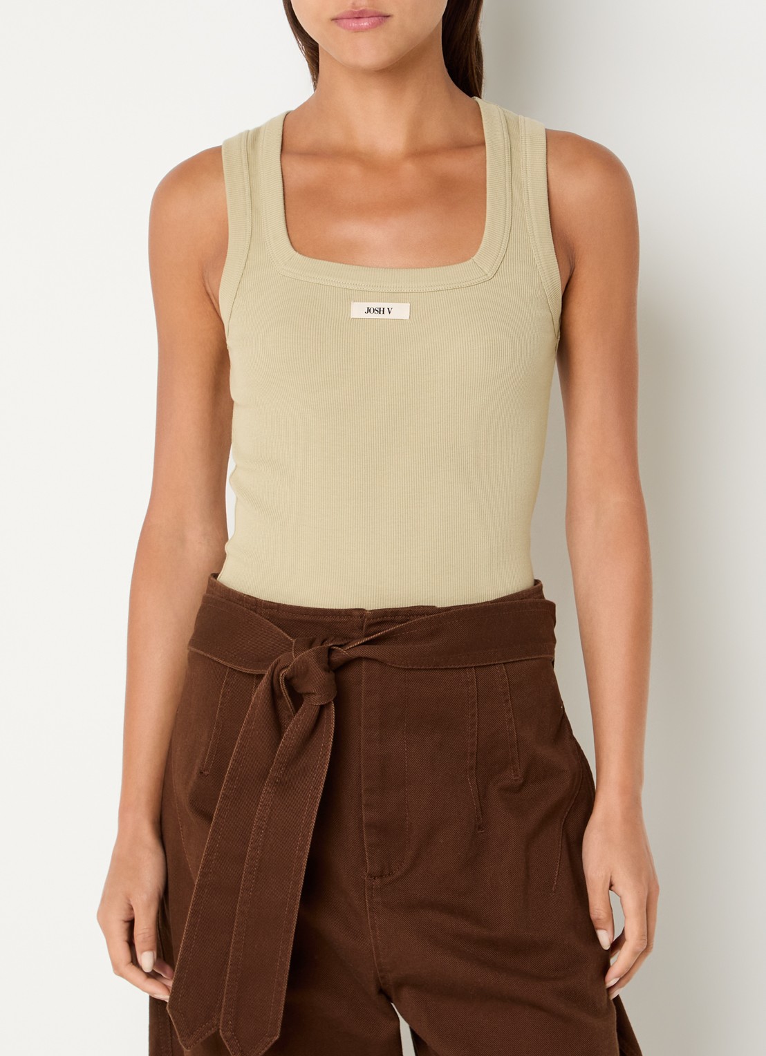 JOSH V Dieda tanktop met logo - detail lindegroen